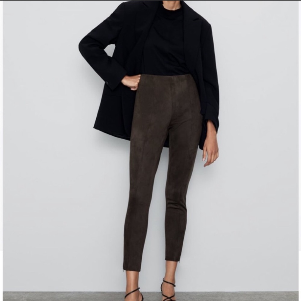Zara XS faux suede ankle pants NWT